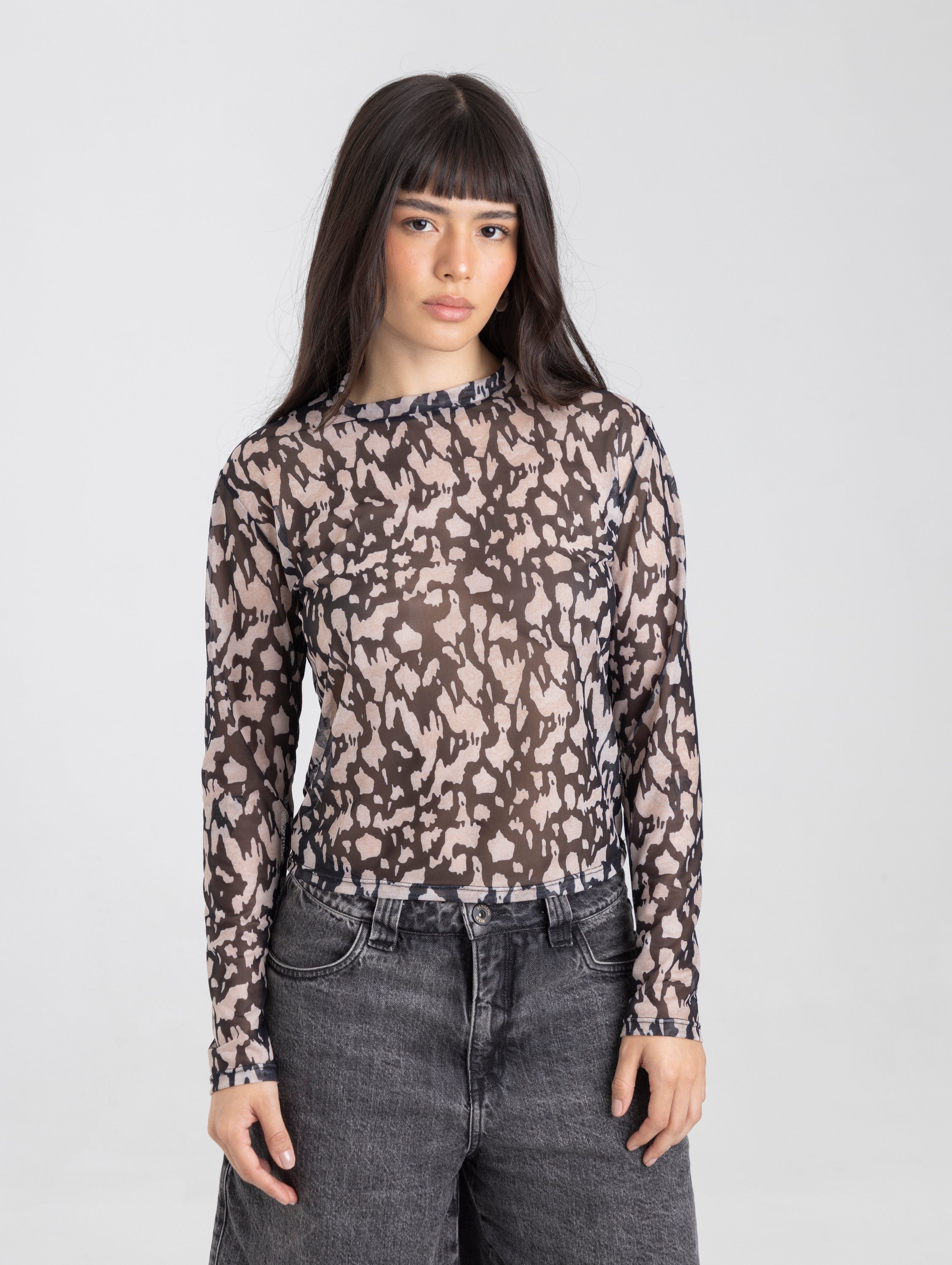 TOP MESH ANIMAL PRINT