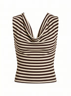 COWL NECK TOP - LATTE STRIPE